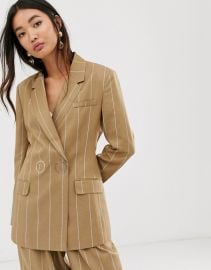 ASOS DESIGN camel stripe suit blazer with popper fastening   ASOS at Asos